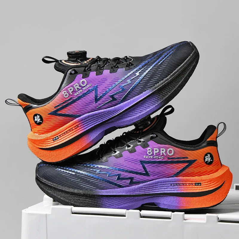 Lightweight road running sneakers with carbon board responsive sole