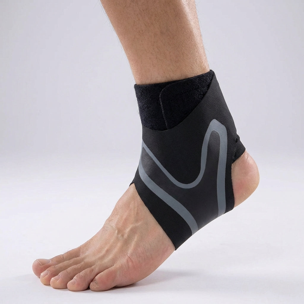 Low profile ankle support with adjustable compression for sports