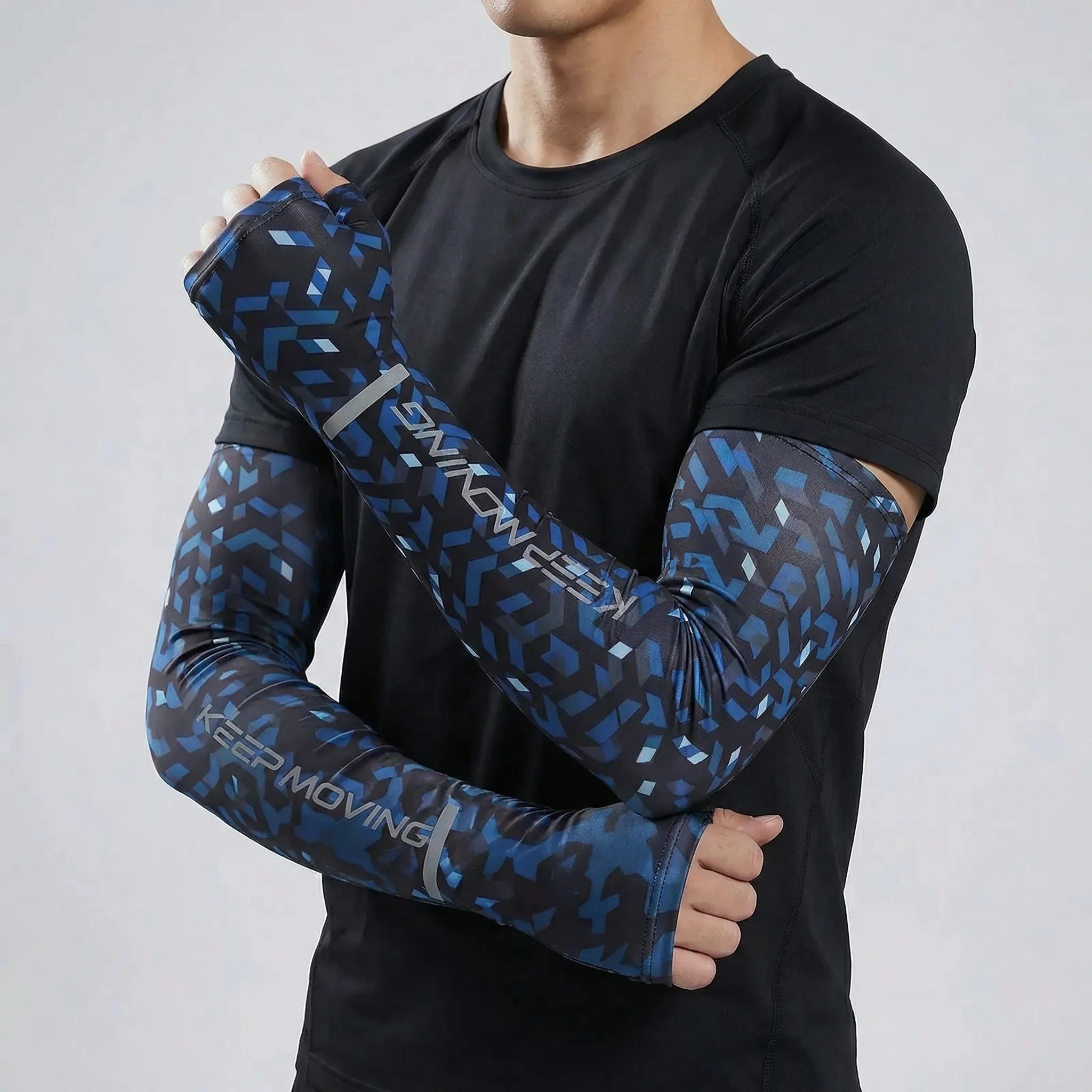 Fingerless arm sleeve with reflective strip for cycling sun protection