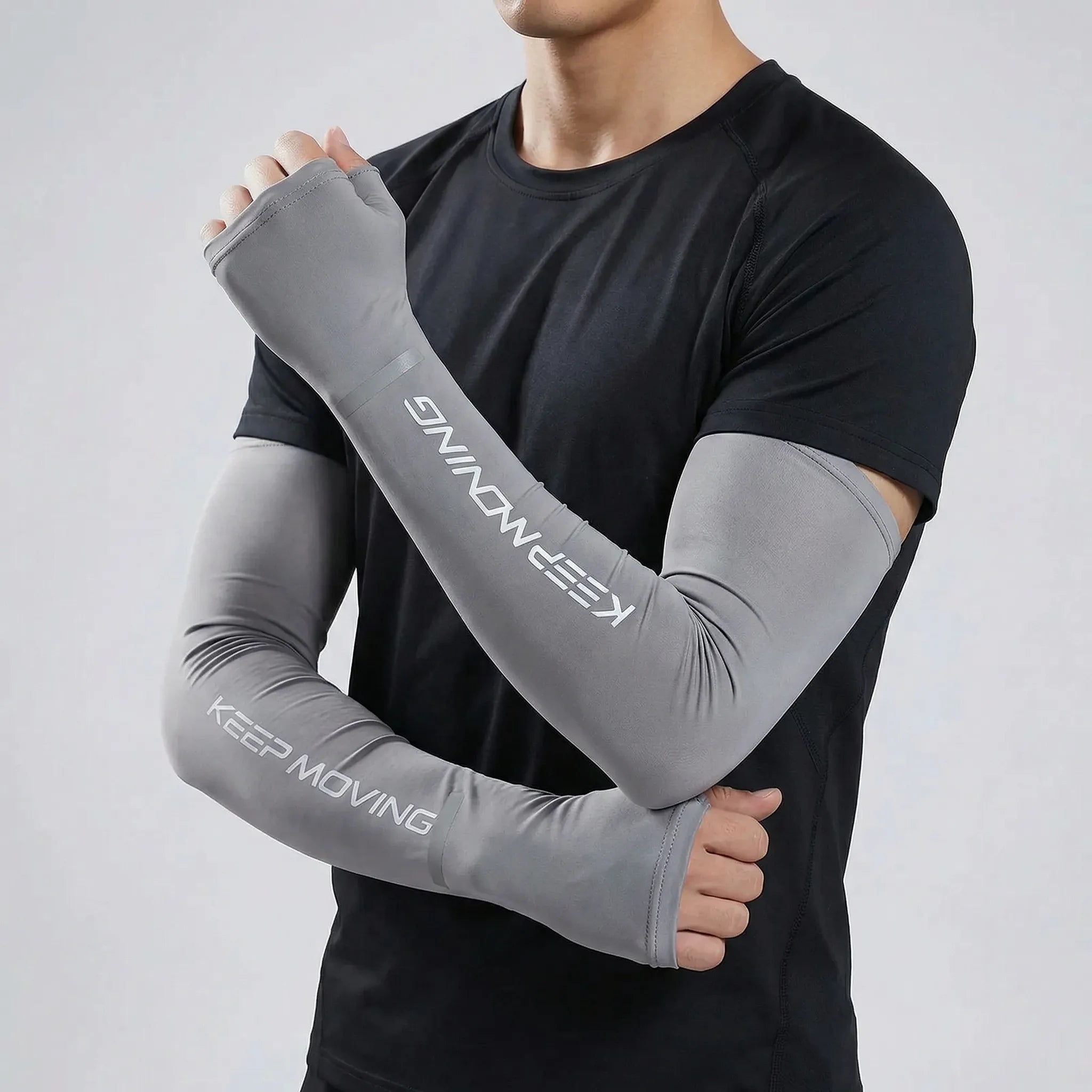 Fingerless arm sleeve with reflective strip for cycling sun protection