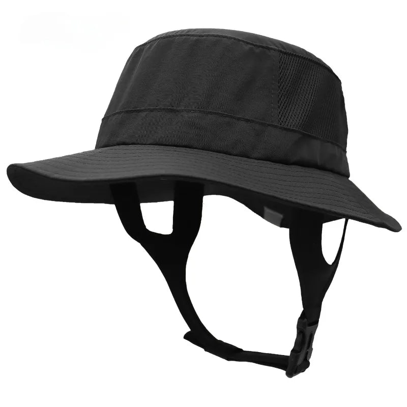 Mesh fishing hat with UPF50+ sun protection and adjustable chin strap