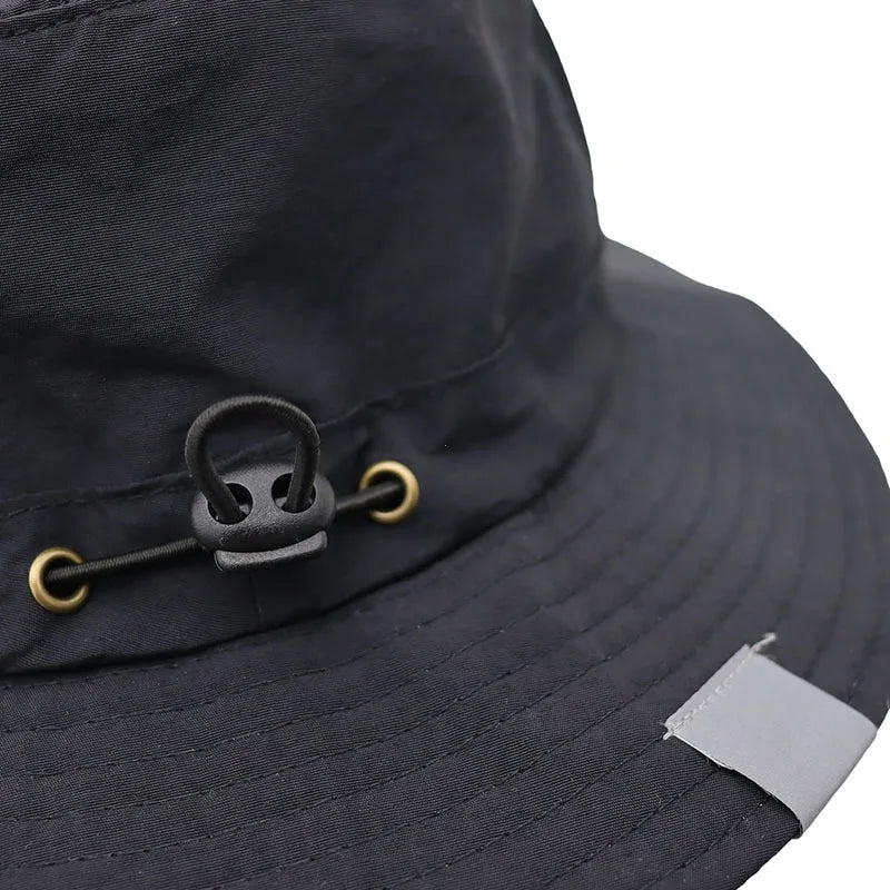 Mesh fishing hat with UPF50+ sun protection and adjustable chin strap