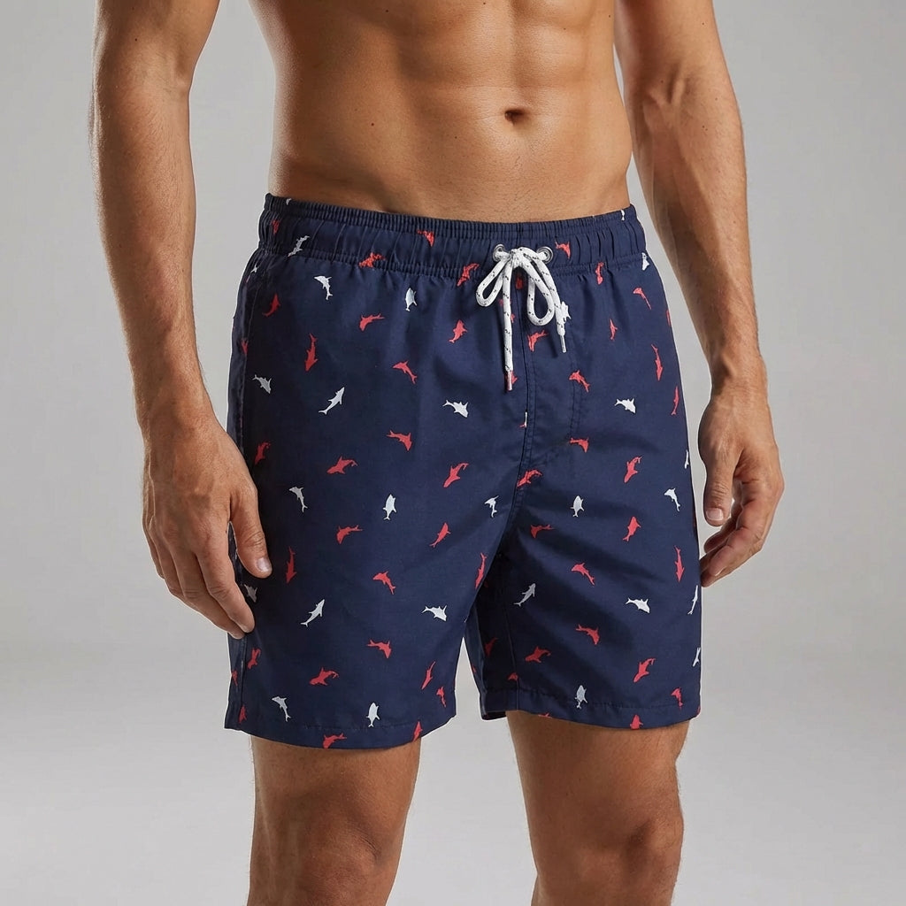 Striped swim shorts quick-drying with side pockets