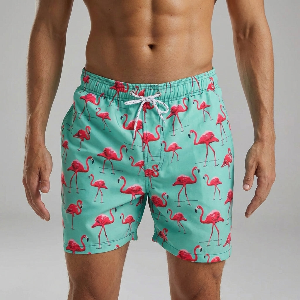 Striped swim shorts quick-drying with side pockets