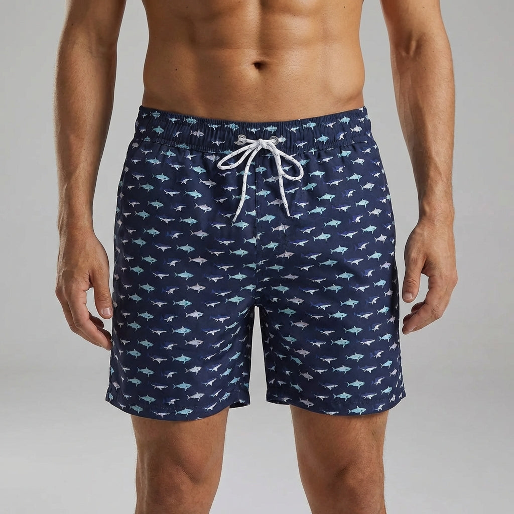 Striped swim shorts quick-drying with side pockets