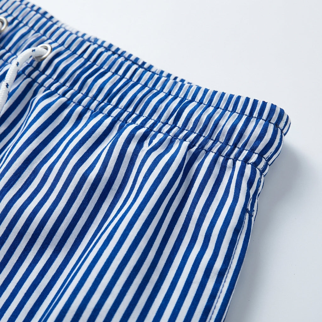 Striped swim shorts quick-drying with side pockets