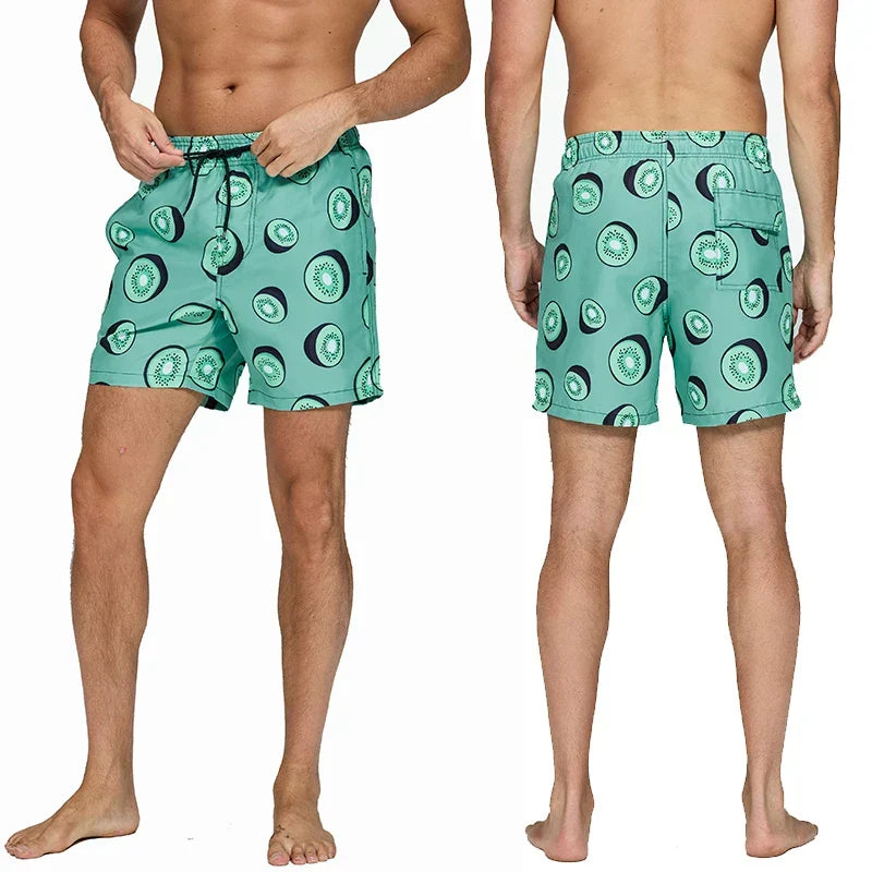 Striped swim shorts quick-drying with side pockets