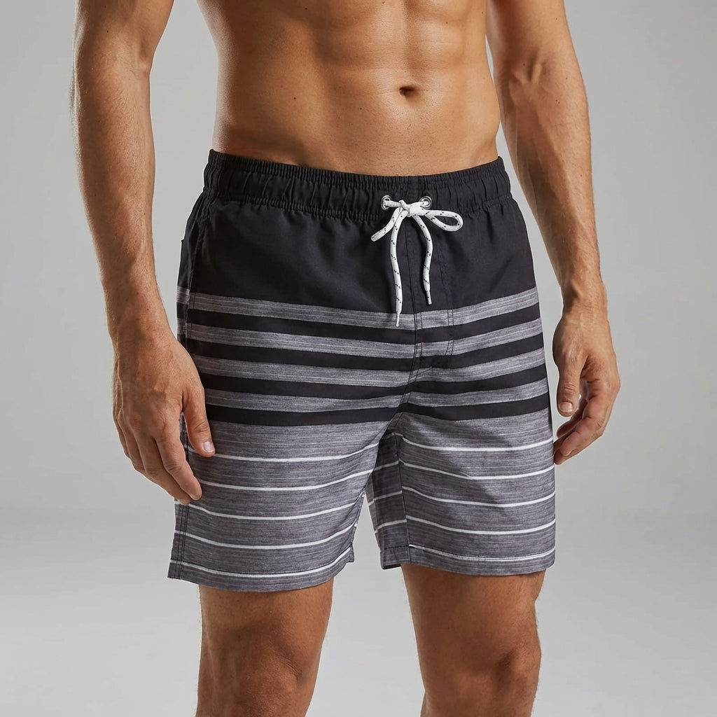 Striped swim shorts quick-drying with side pockets