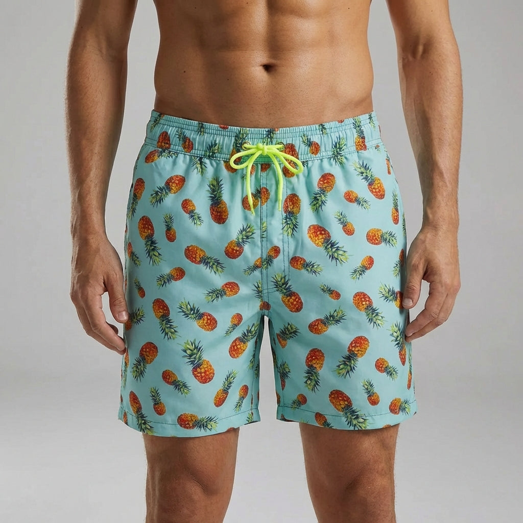 Striped swim shorts quick-drying with side pockets