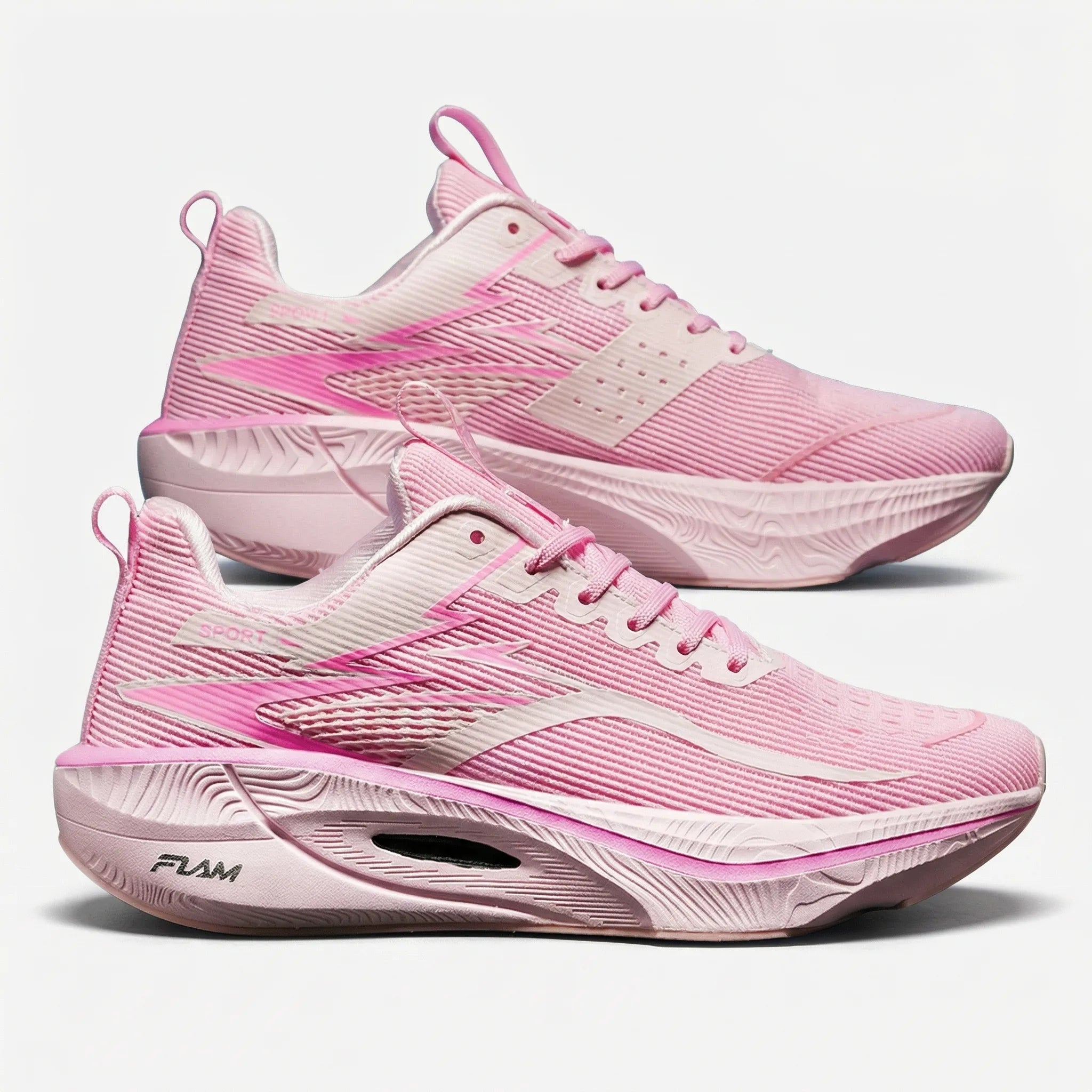 Running shoe with air cushion heel and carbon plate mesh upper