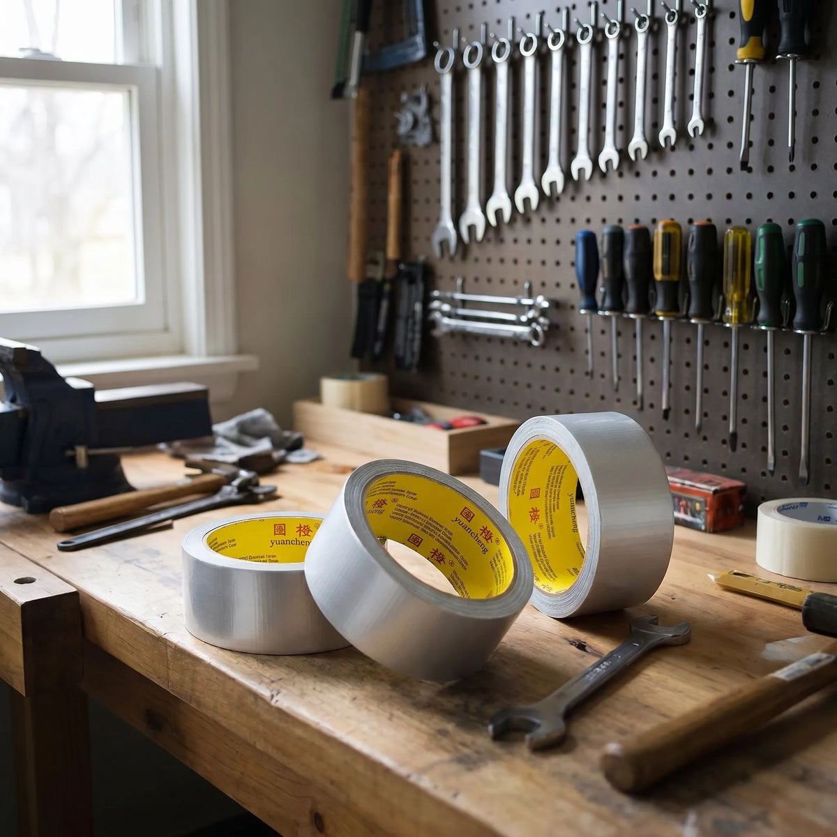 Heavy-duty cloth tape with fabric-reinforced backing and water-resistant surface