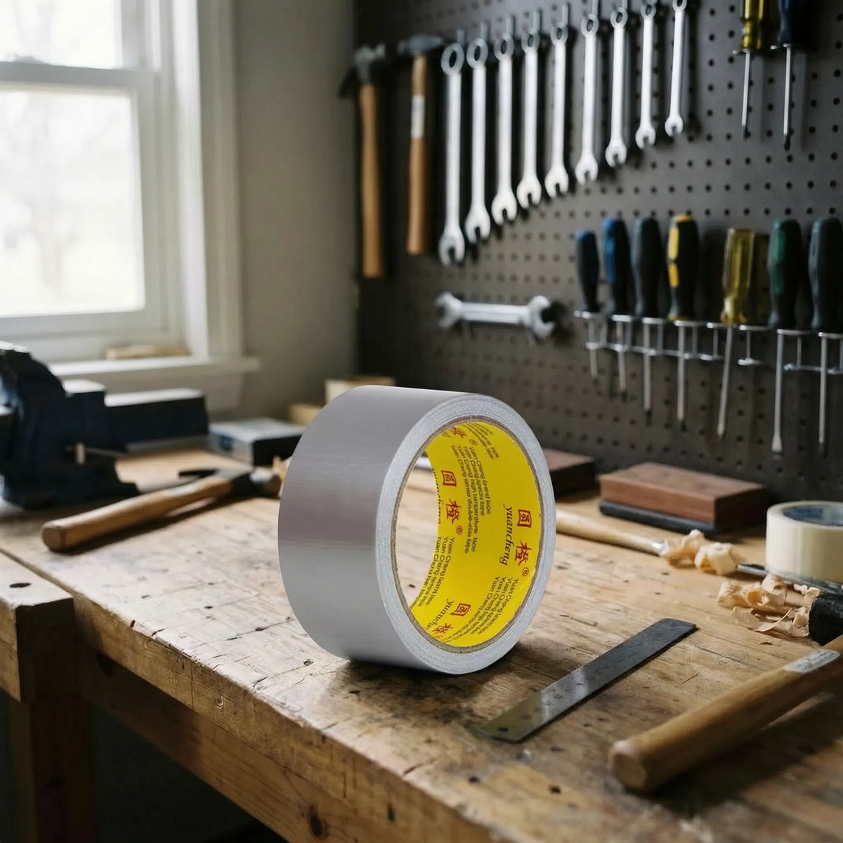 Heavy-duty cloth tape with fabric-reinforced backing and water-resistant surface