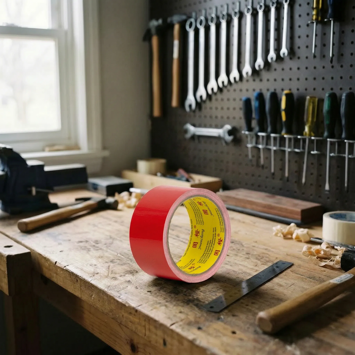 Heavy-duty cloth tape with fabric-reinforced backing and water-resistant surface