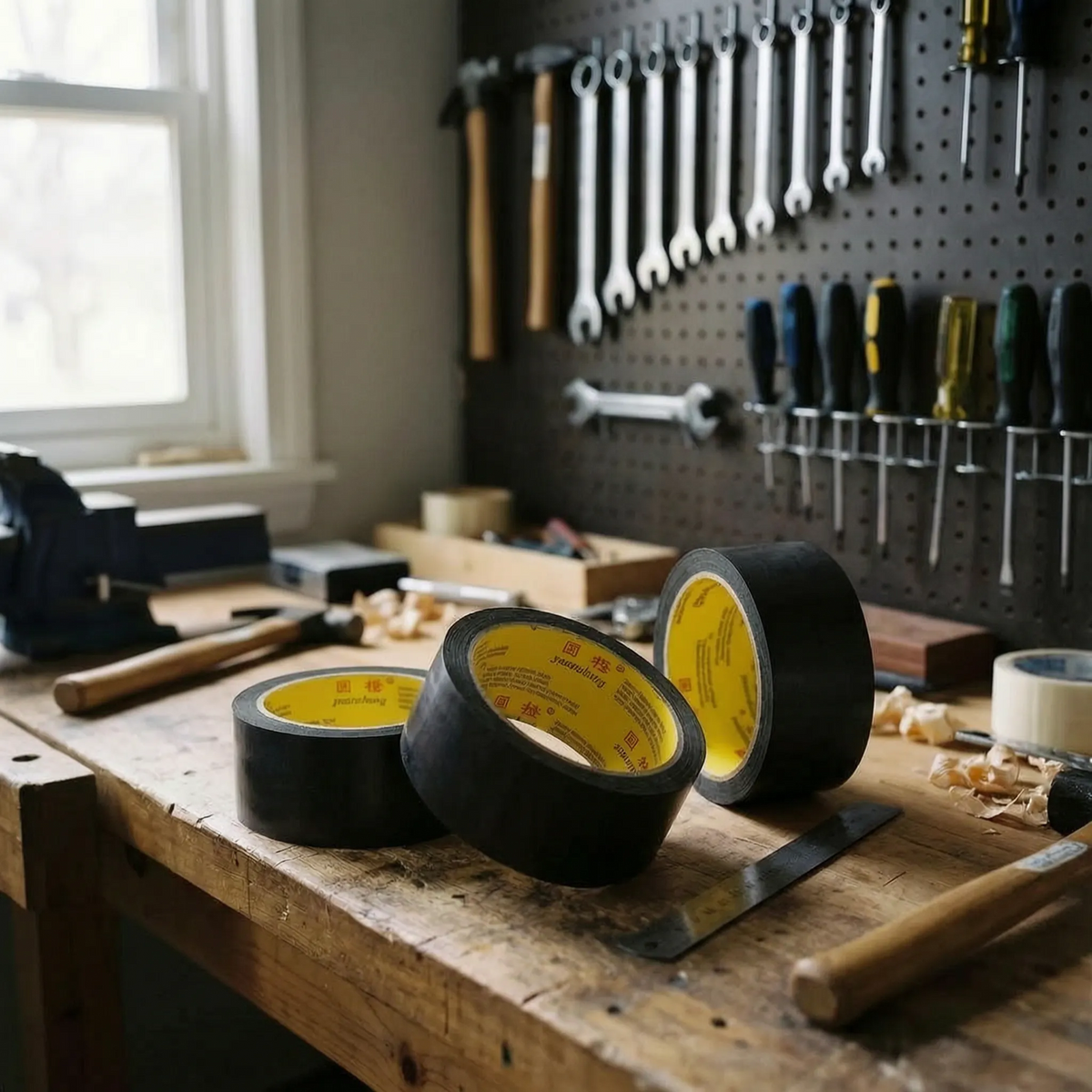 Heavy-duty cloth tape with fabric-reinforced backing and water-resistant surface