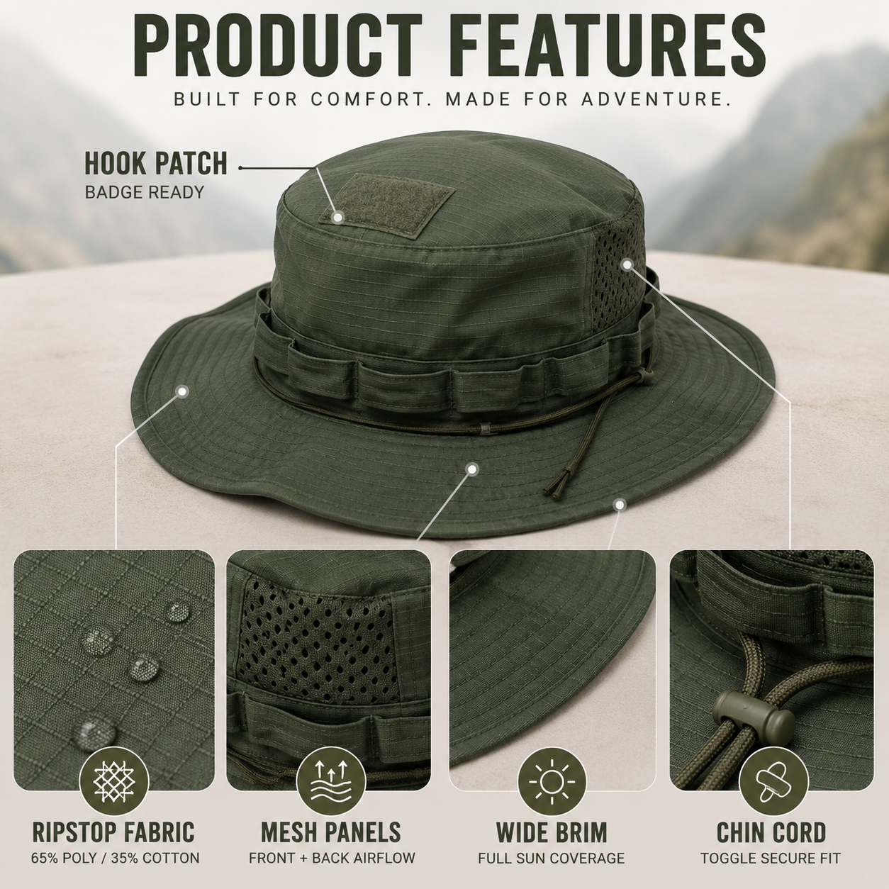 Celrien | Tacventu Wide-Brim Tactical Camouflage Bucket Hat