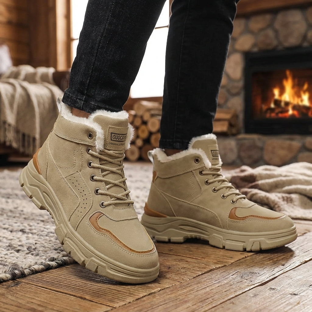 Men's winter boots mid-calf with warm lining and non-slip tread