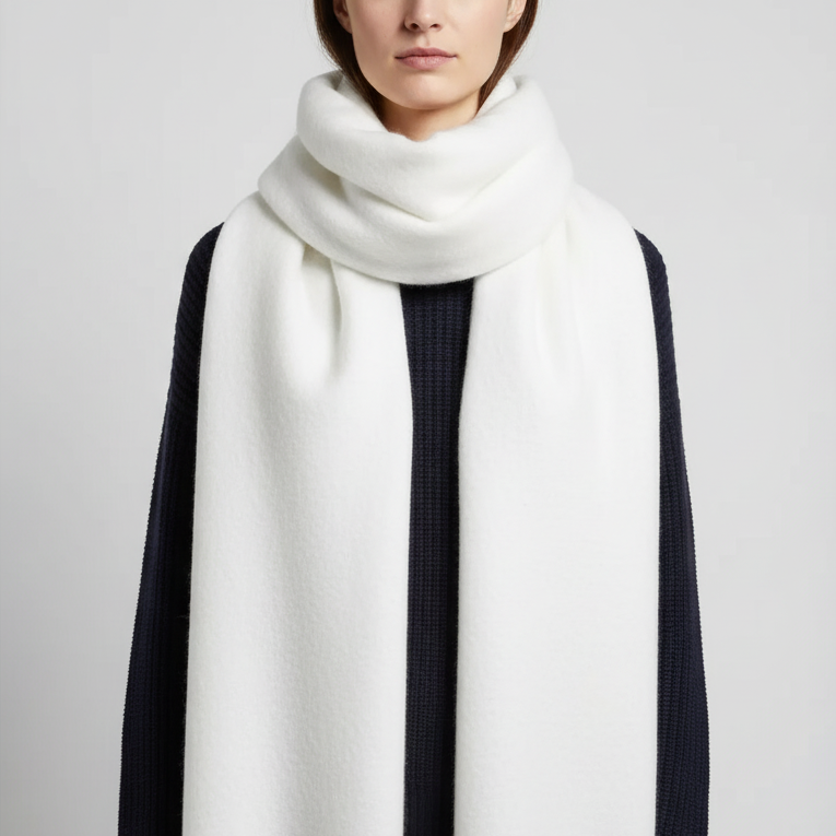 Oversized wool blanket scarf with tassels for winter warmth
