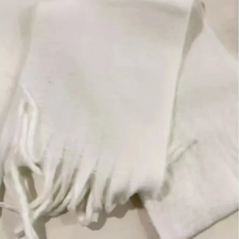 Oversized wool blanket scarf with tassels for winter warmth