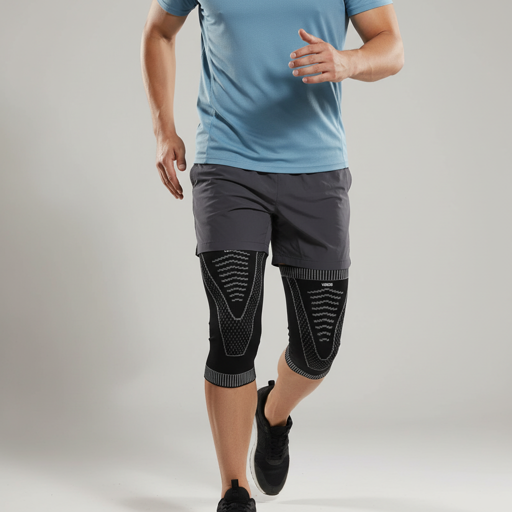 Breathable thigh compression sleeve with non-slip design for sports support