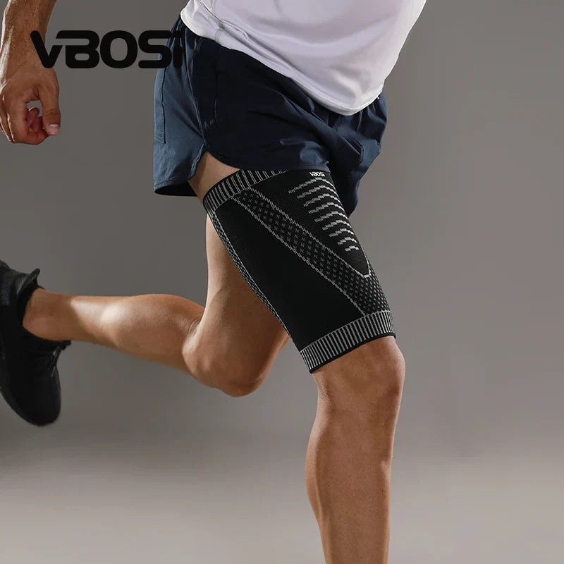 Breathable thigh compression sleeve with non-slip design for sports support