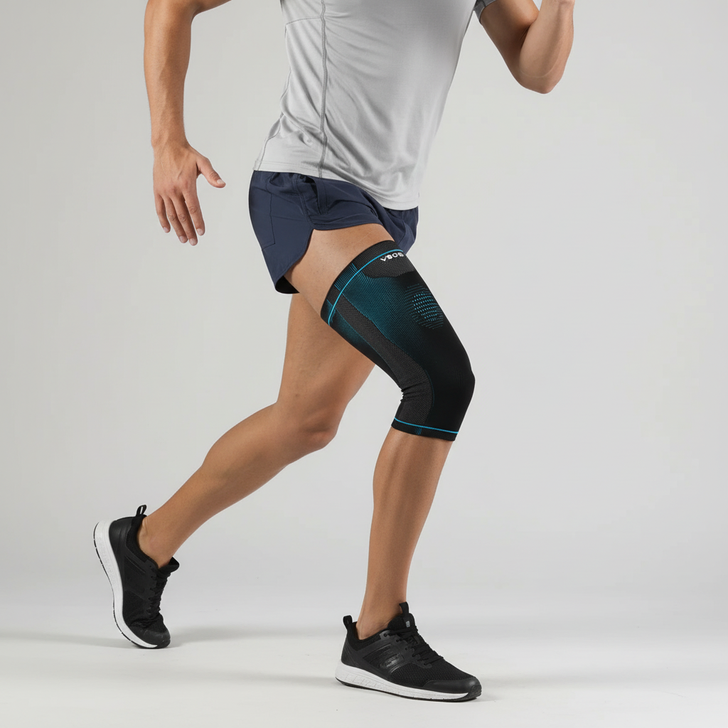 Non-slip compression thigh sleeve with breathable knit fabric for athletic support