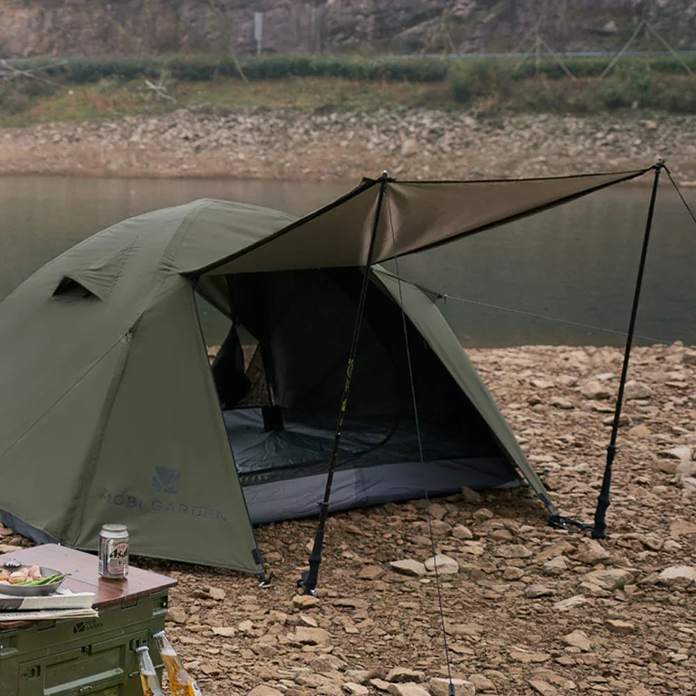 Lightweight two-person dome tent with waterproof rain fly and sun protection