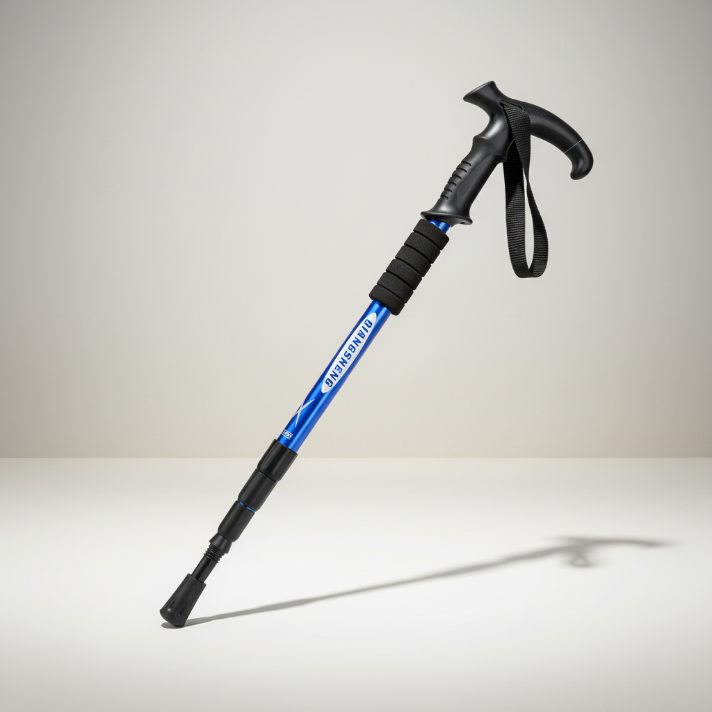 Foldable telescopic trekking pole with ergonomic T-handle and aluminum shaft