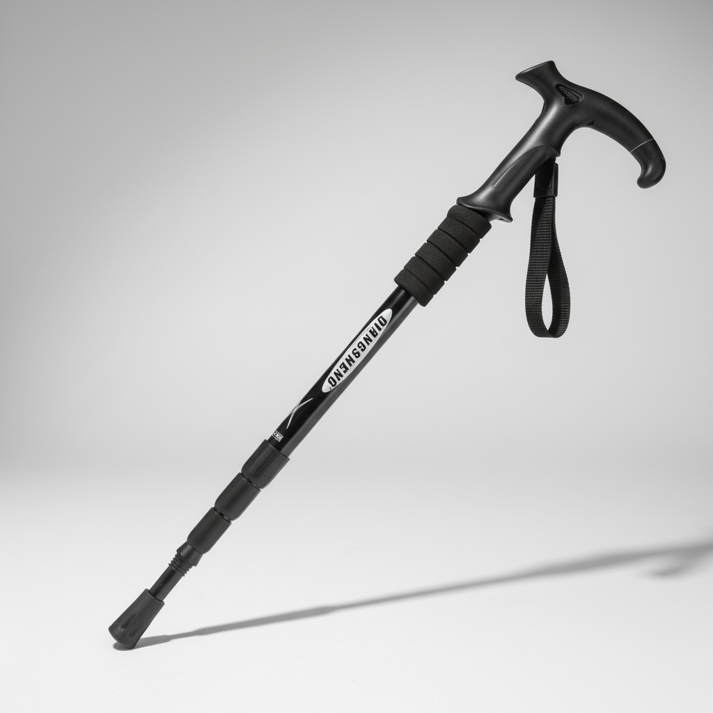 Foldable telescopic trekking pole with ergonomic T-handle and aluminum shaft