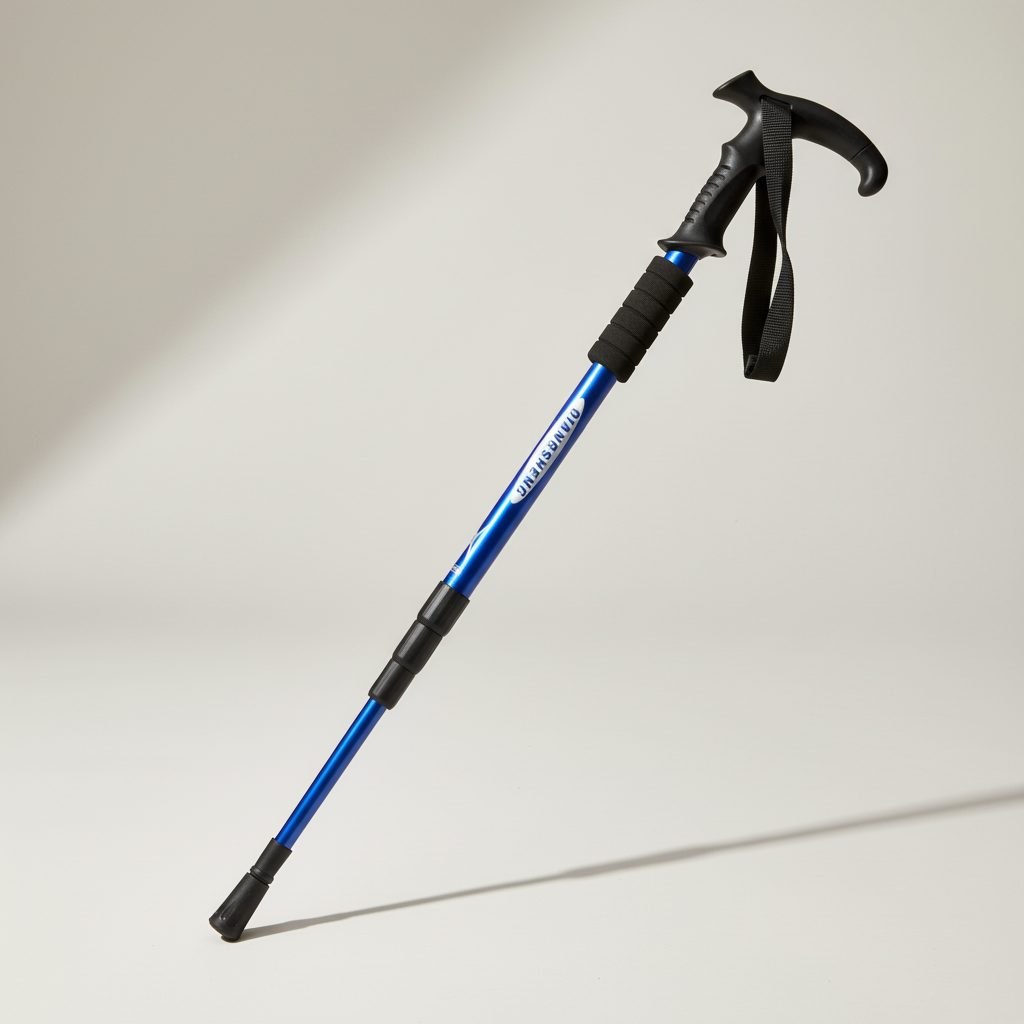 Foldable telescopic trekking pole with ergonomic T-handle and aluminum shaft