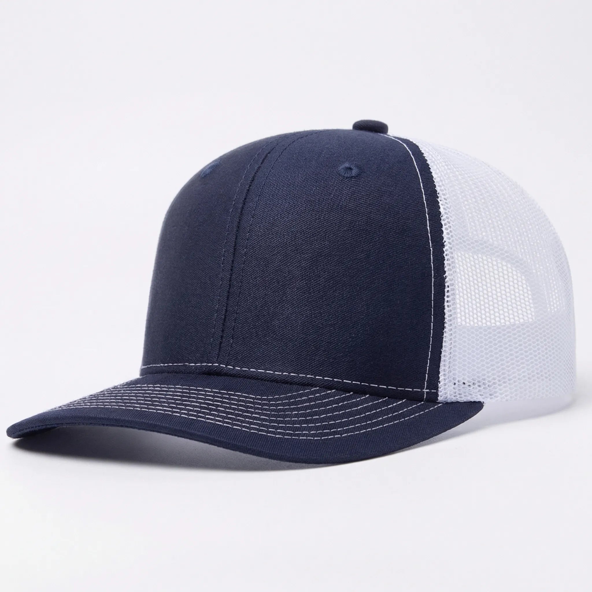 Unisex trucker cap with curved brim and breathable mesh back panel