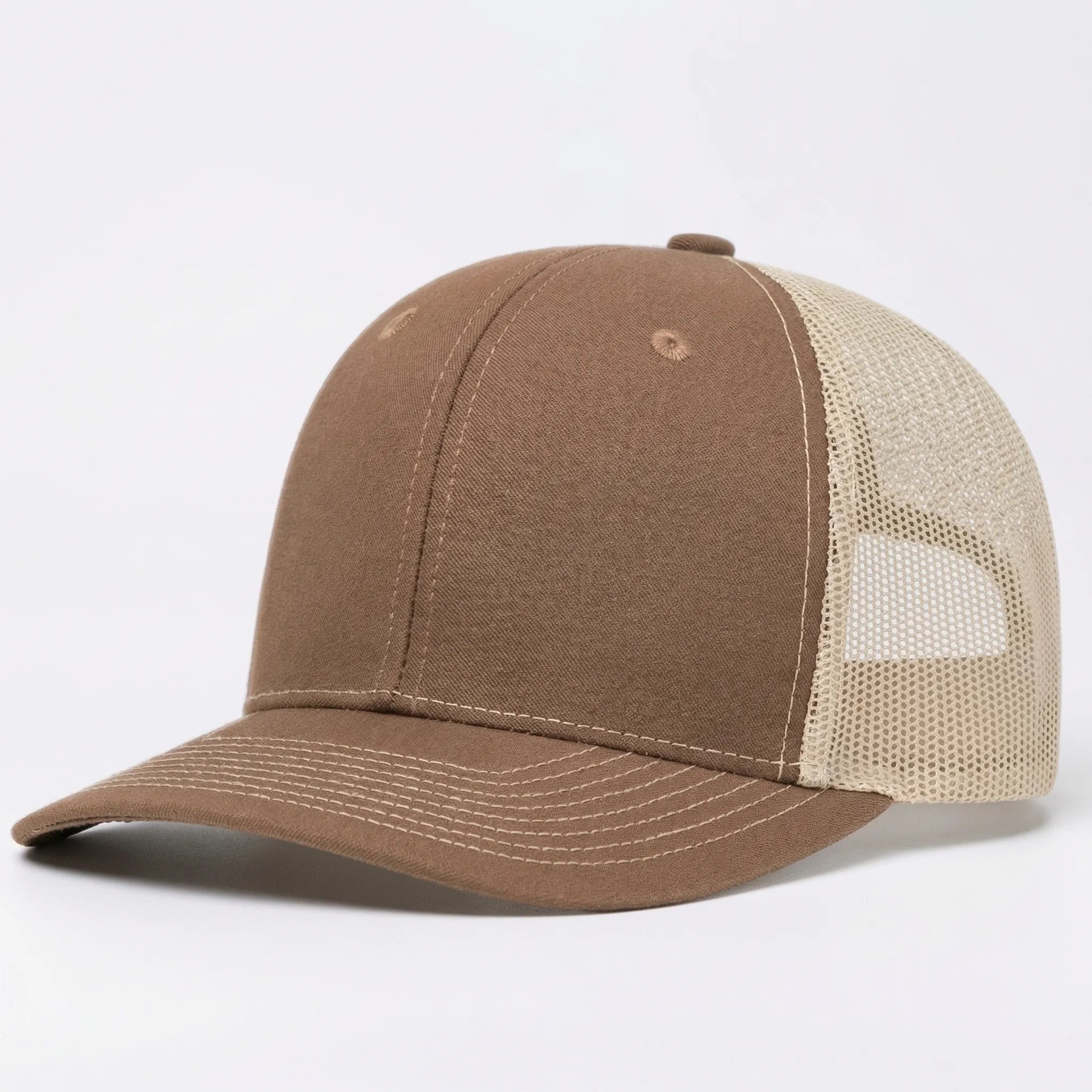 Unisex trucker cap with curved brim and breathable mesh back panel