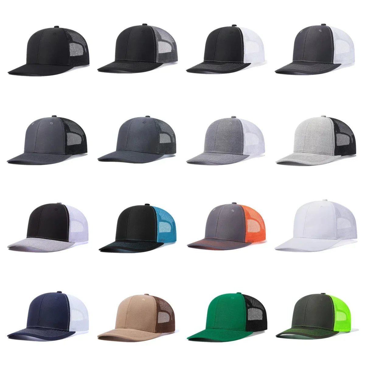 Unisex trucker cap with curved brim and breathable mesh back panel
