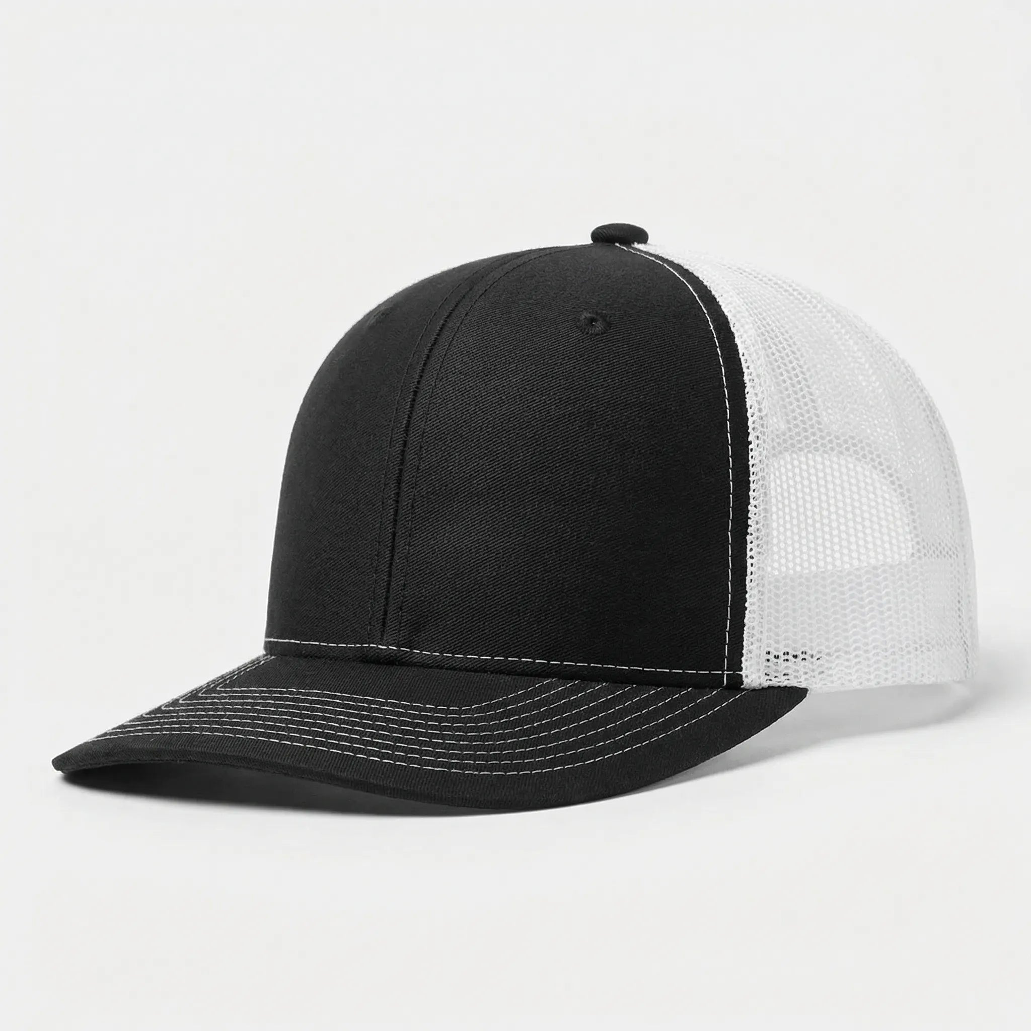 Unisex trucker cap with curved brim and breathable mesh back panel