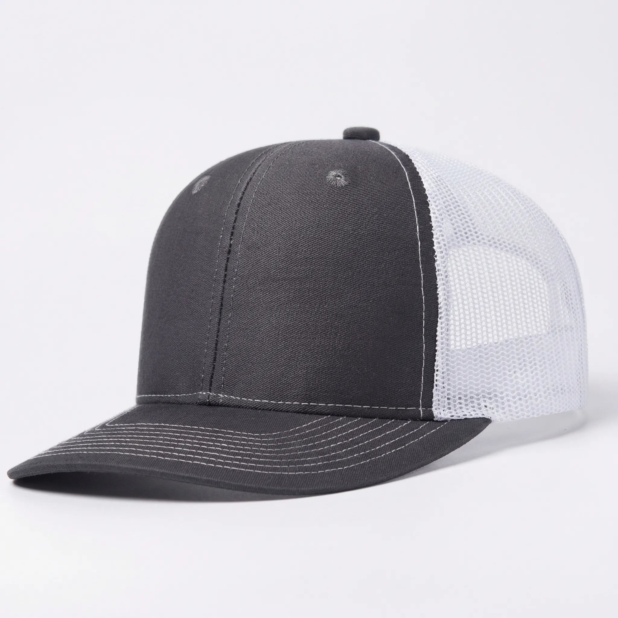 Unisex trucker cap with curved brim and breathable mesh back panel