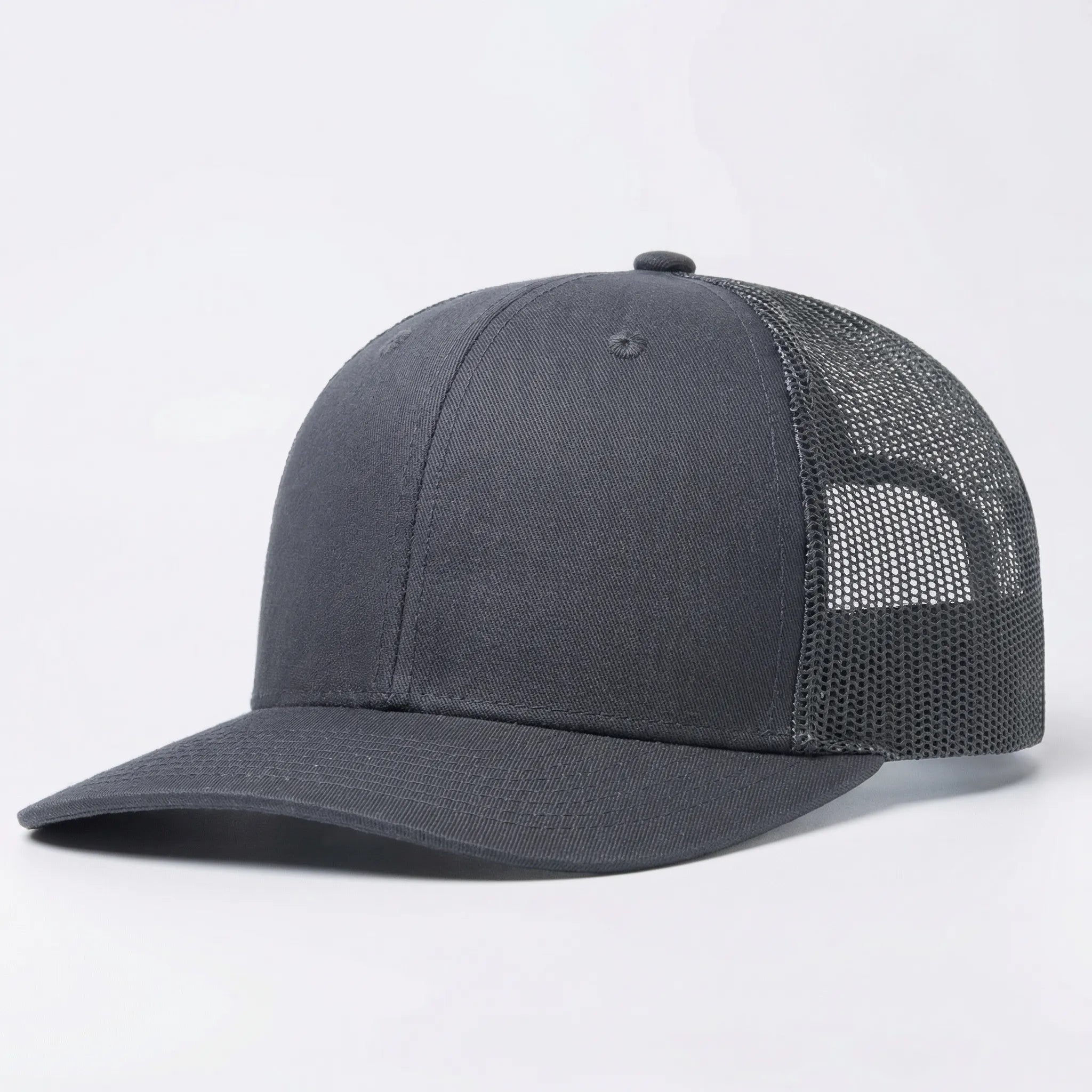 Unisex trucker cap with curved brim and breathable mesh back panel