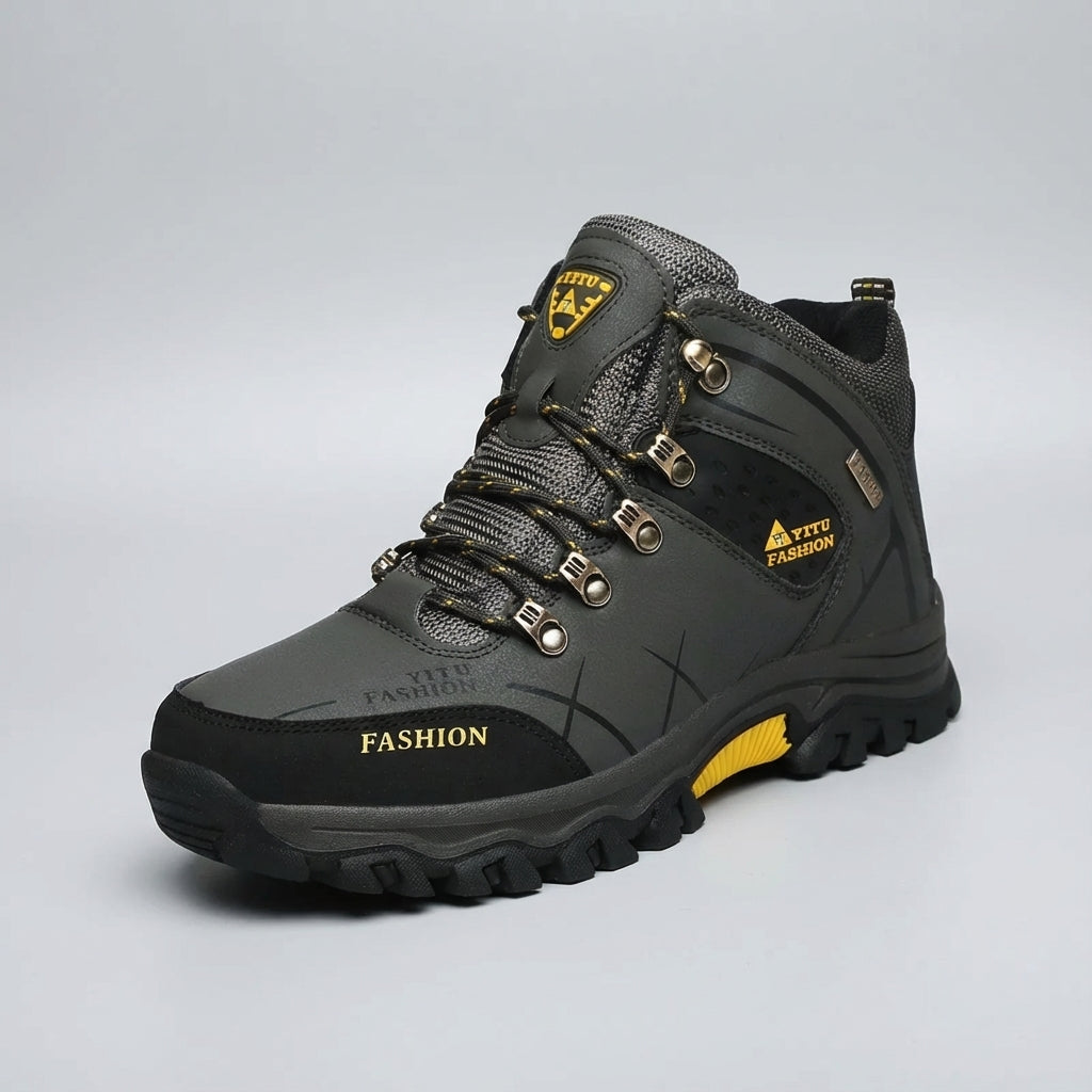 Men's waterproof winter snow boots with ankle support and warm plush lining