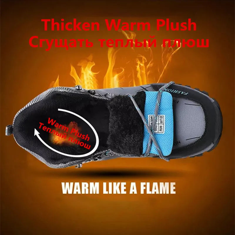 Men's waterproof winter snow boots with ankle support and warm plush lining