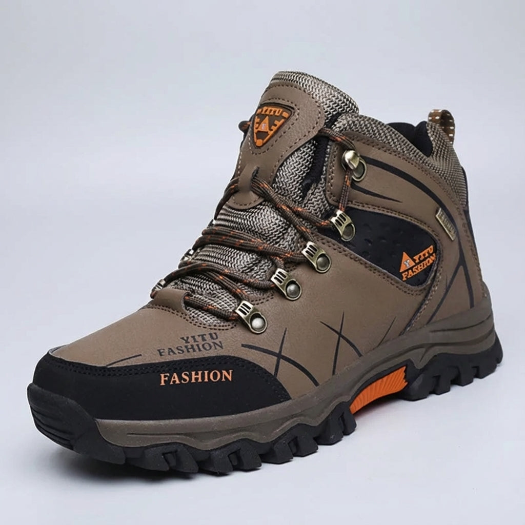 Men's waterproof winter snow boots with ankle support and warm plush lining