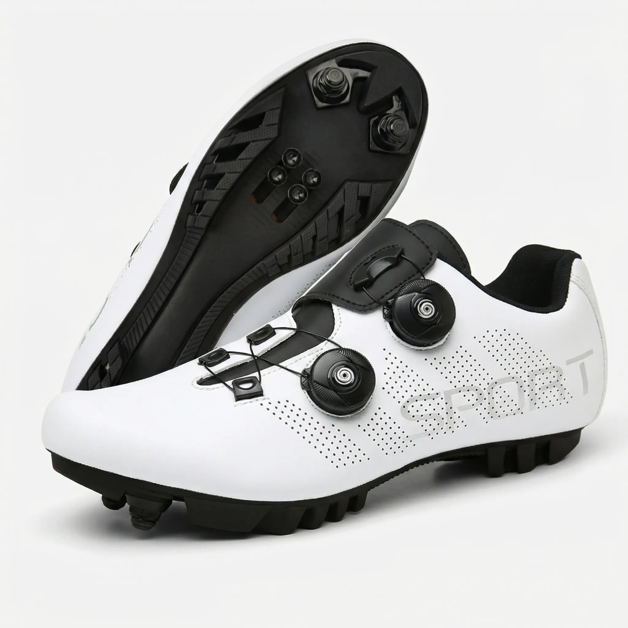 MTB cycling shoe with dual rotary dial closure and SPD cleat compatibility