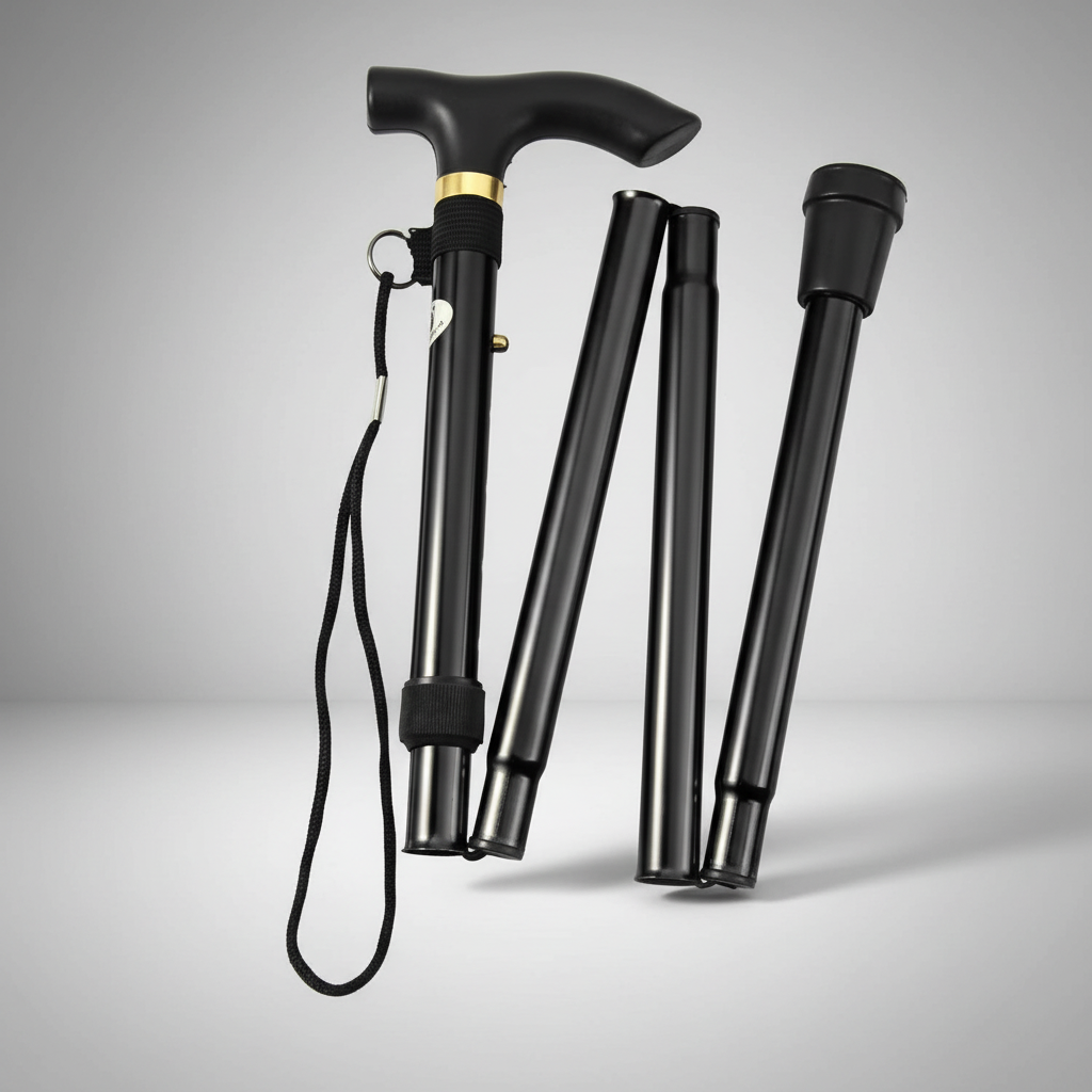 Five section folding trekking pole with aluminum construction and straight grip