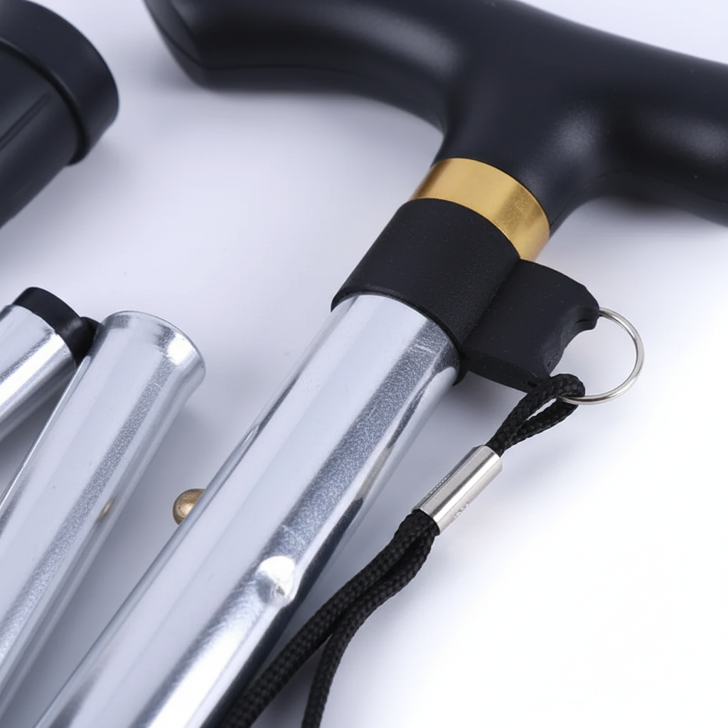 Five section folding trekking pole with aluminum construction and straight grip