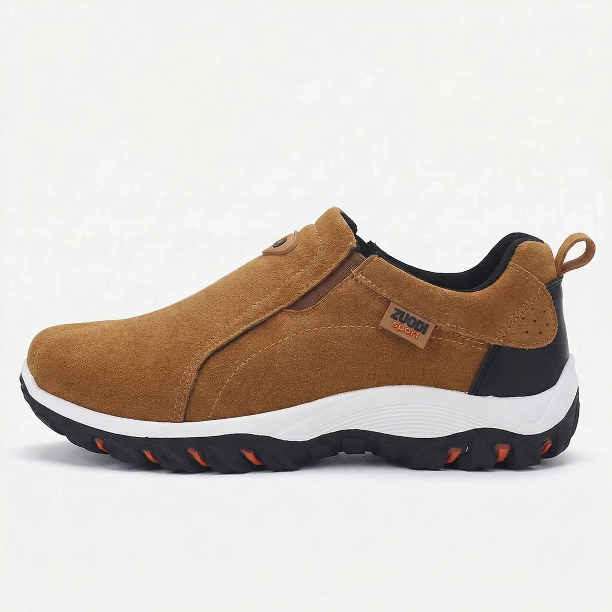 Men's slip-on walking shoe with breathable perforated upper and cushioned flat sole