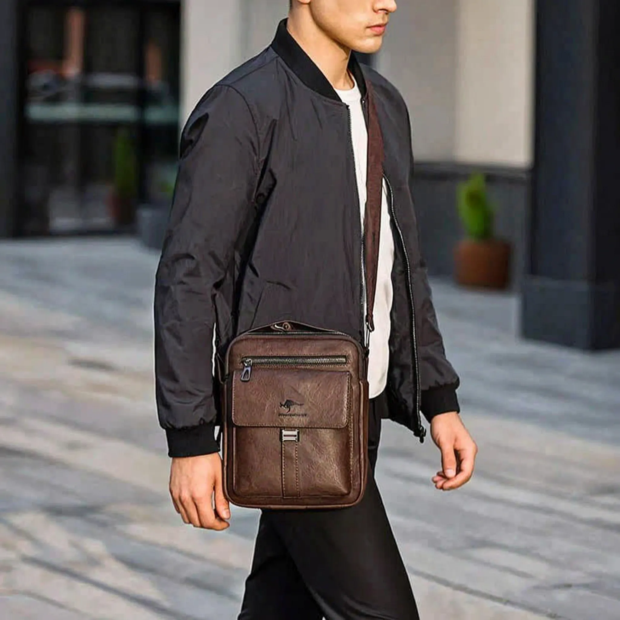 Compact men's crossbody bag with zip and multiple compartments