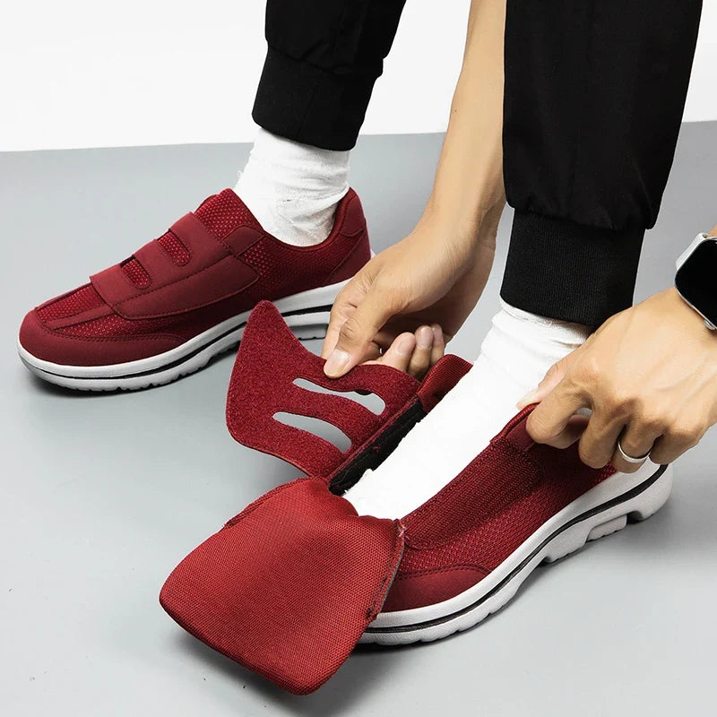 Orthopedic shoes with wide toe box and fully opening upper for easy on and off