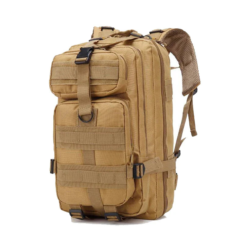 Multi-compartment day pack with padded straps and compression design