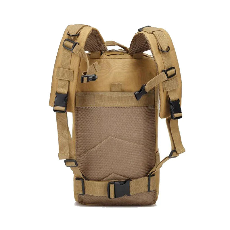 Multi-compartment day pack with padded straps and compression design