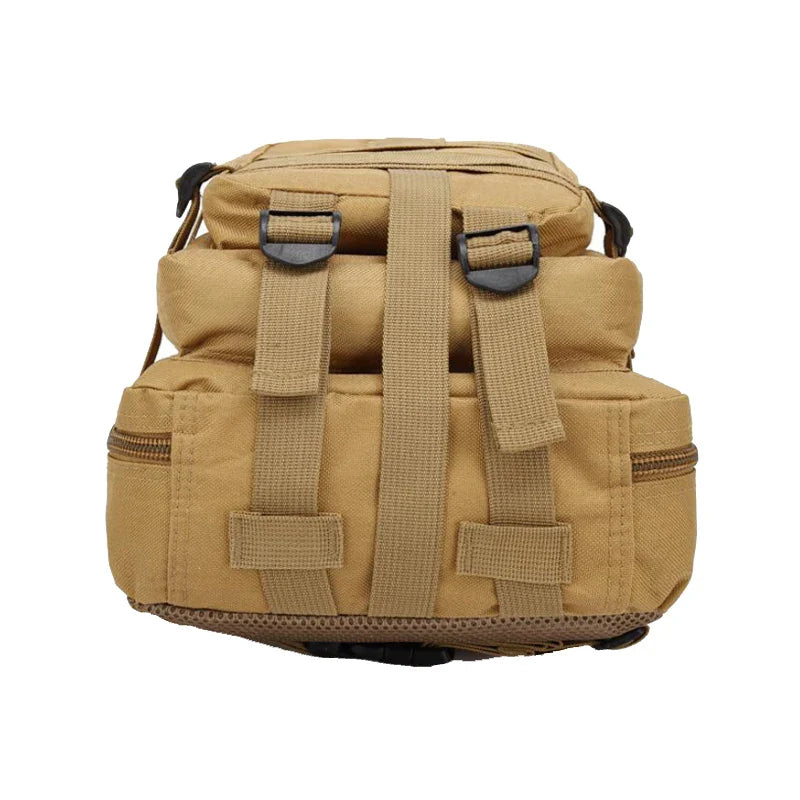 Multi-compartment day pack with padded straps and compression design