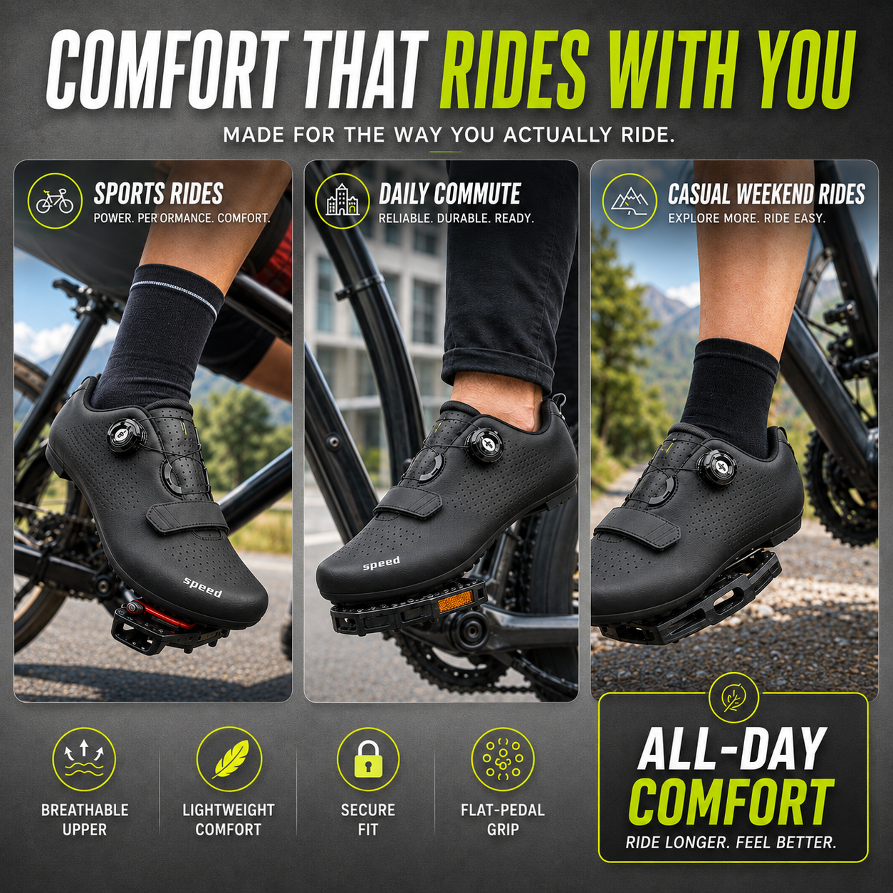 Celrien | Velodrix Cleat-Free Flat Pedal Cycling Shoe
