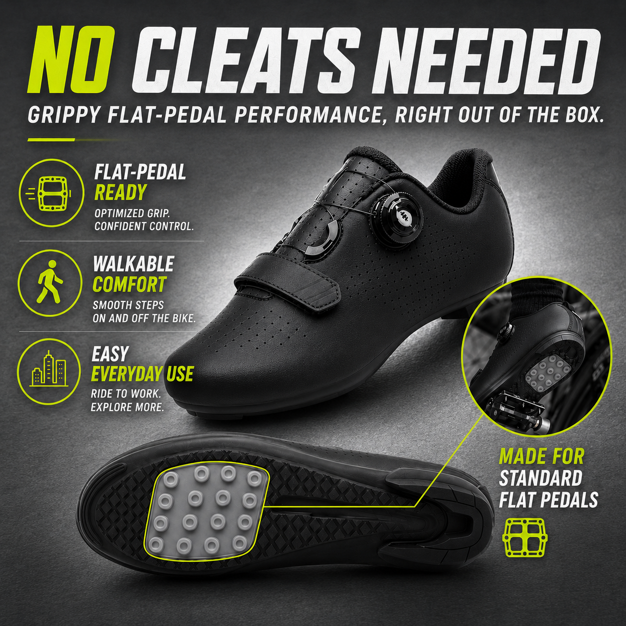 Celrien | Velodrix Cleat-Free Flat Pedal Cycling Shoe