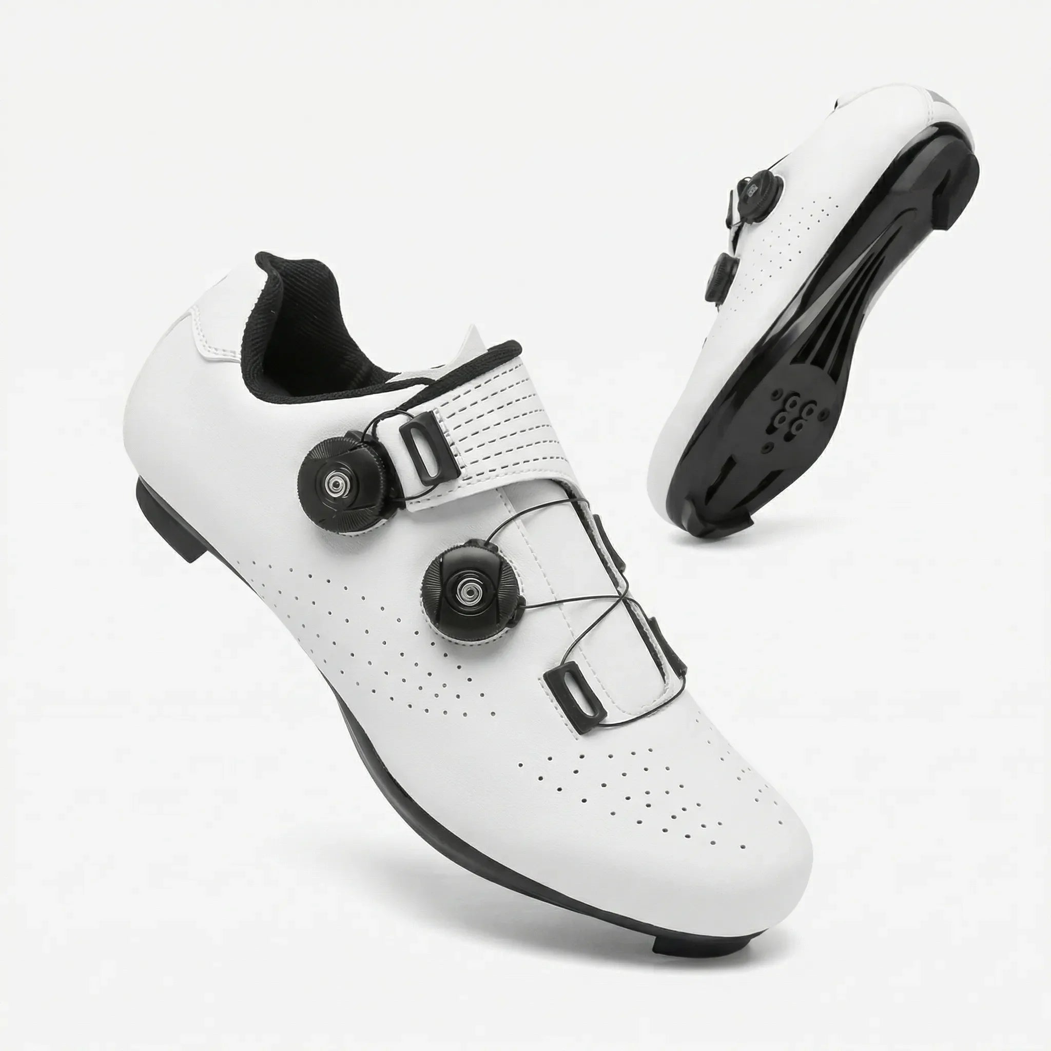 Dual dial cycling shoe with breathable upper and adjustable fit for road and mountain biking